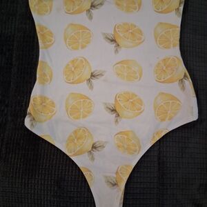Forever 21 Lemon Print Bodysuit - Yellow and White